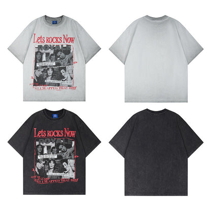 Washed Portrait Print Short Sleeve T-Shirt WN25795