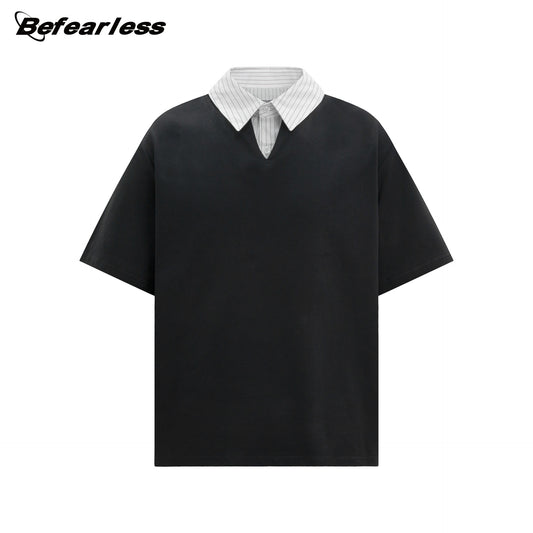 Sorona Fake Layered Collared Short Sleeve T-Shirt WN26395