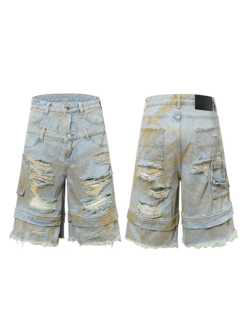 Double Waist Ripped Frayed Wide Leg Half Pants WN27873