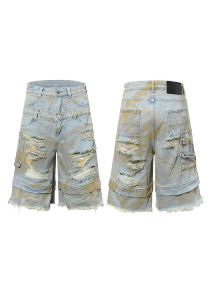 Double Waist Ripped Frayed Wide Leg Half Pants WN27873