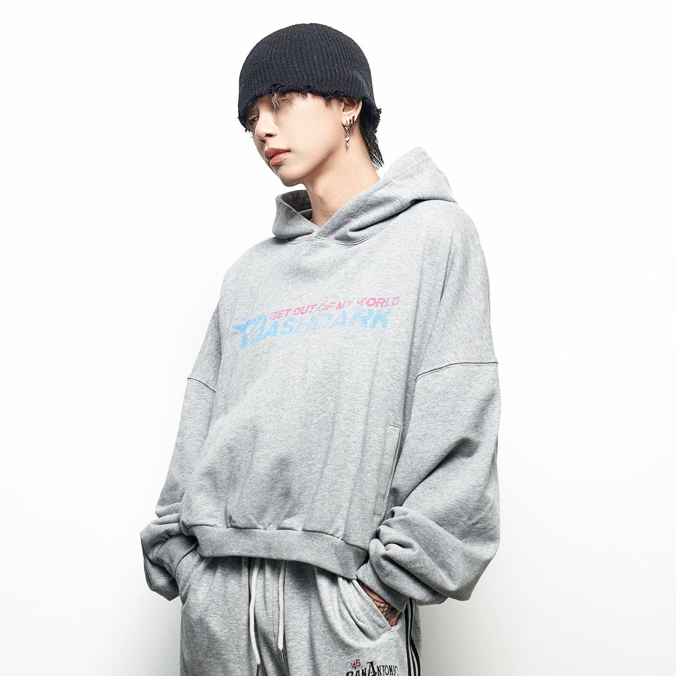 Colorblock Letter Print Oversize Cropped Hoodie WN22966