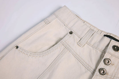 Multi-Button Curved Wide Leg Denim Jeans WN26163