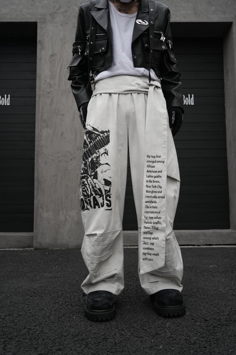 Graphic Print Text Detail Wide Leg Pants WN28088