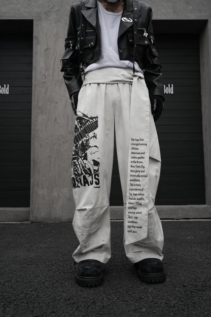Graphic Print Text Detail Wide Leg Pants WN28088