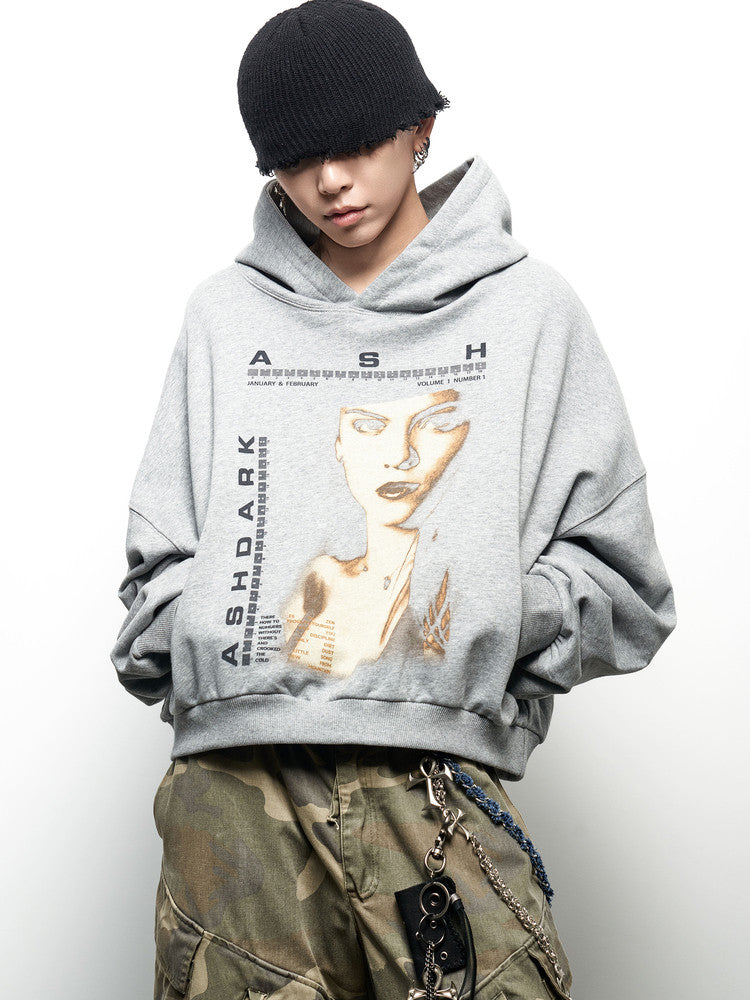Art Letter Print Cropped Oversize Hoodie WN22970