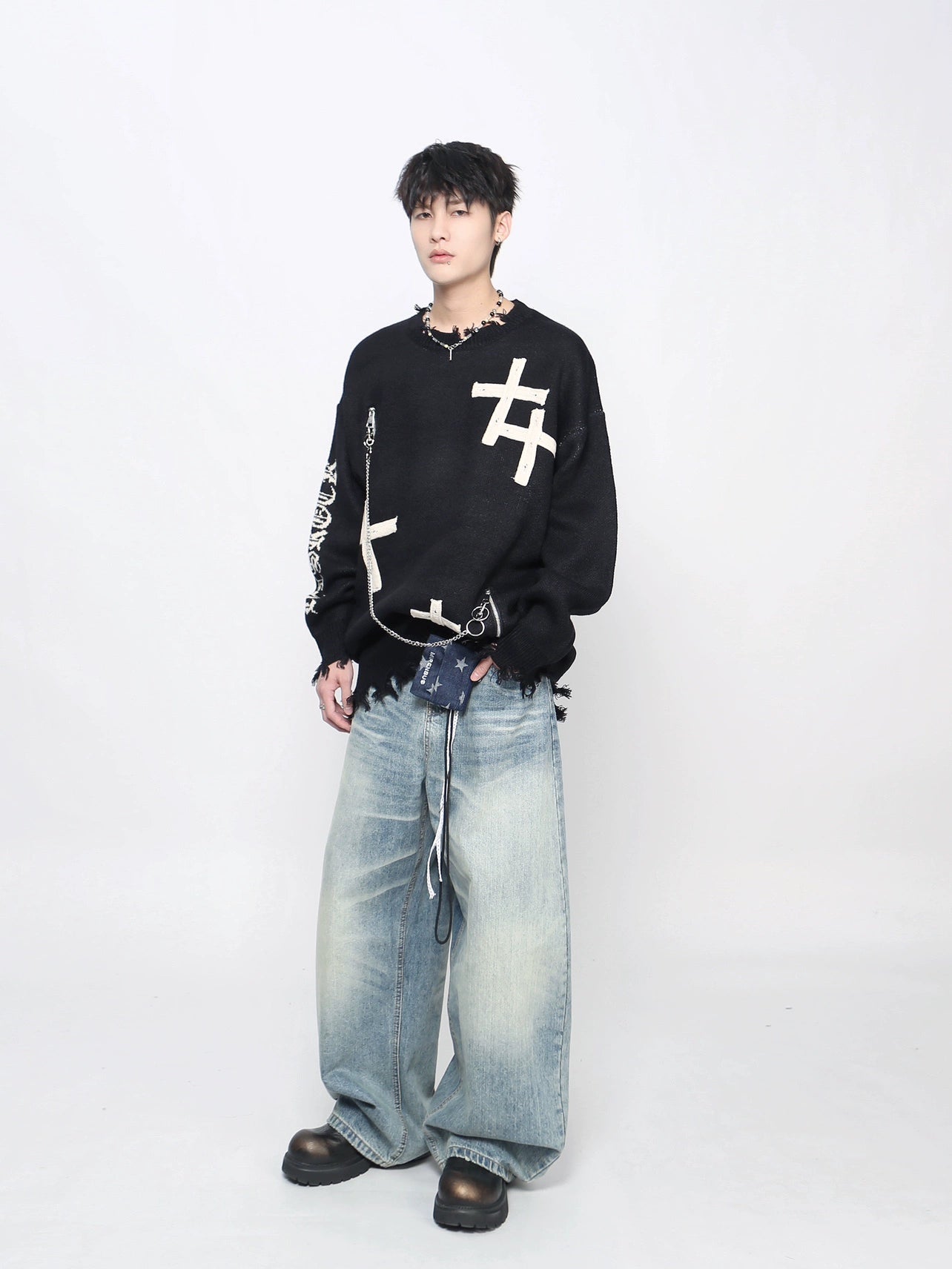 Gothic Cross Jacquard Oversize Knit Sweater WN21053