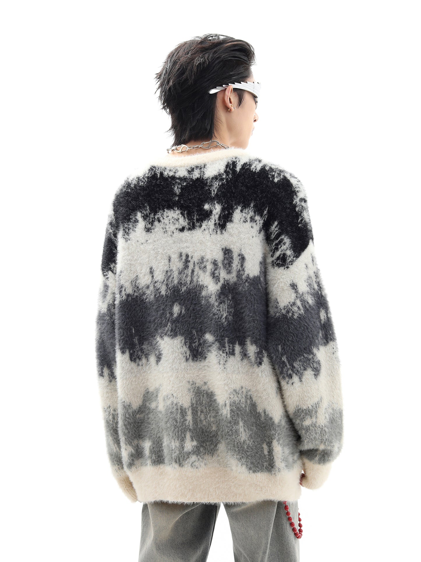 Shaggy Stripe Oversize Knit Sweater WN10382