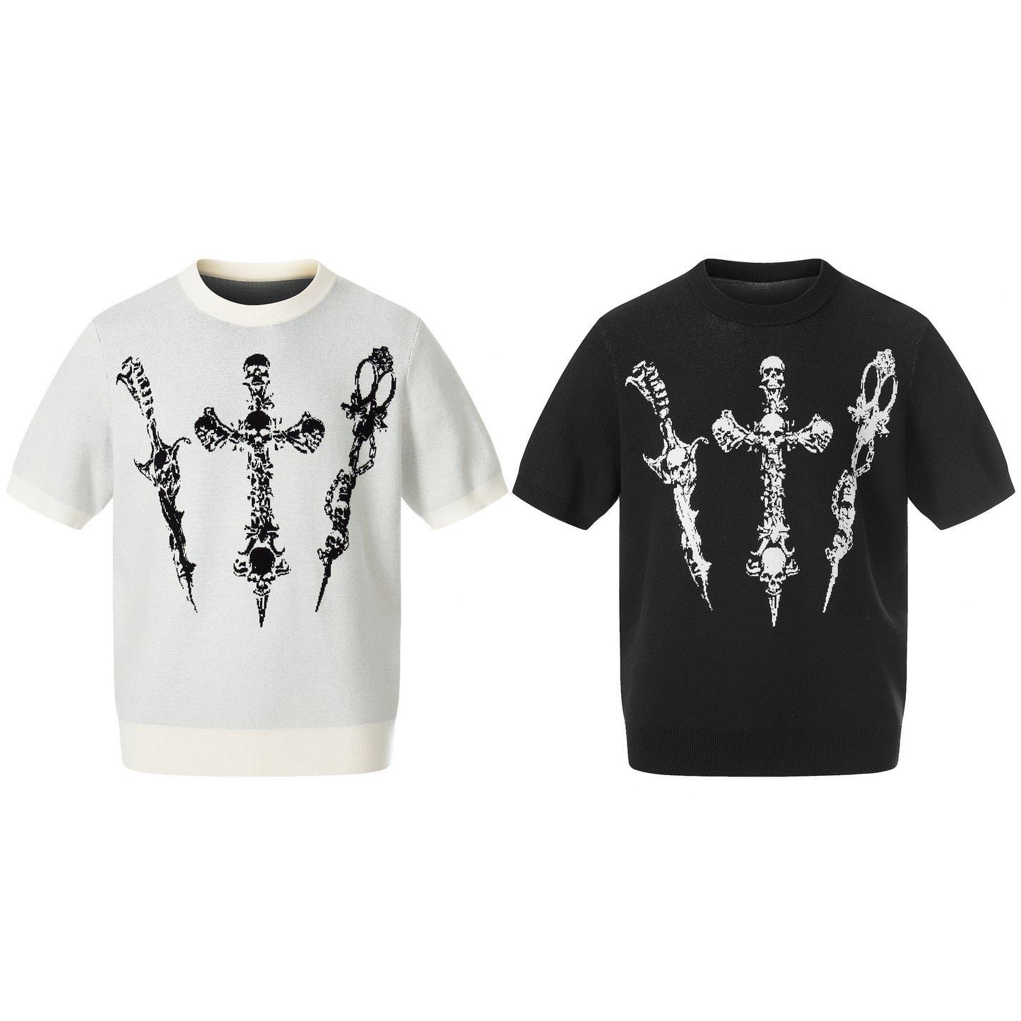 Cross Skull Graphic Short Sleeve Knit T-shirt WN25529