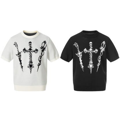 Cross Skull Graphic Short Sleeve Knit T-shirt WN25529