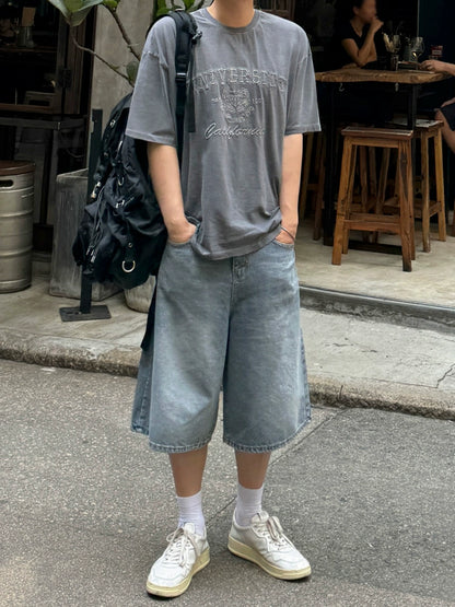 Graphic Letter Embroidery Oversize Short Sleeve T-Shirt WN20289