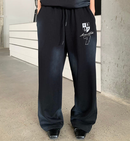 Spray Paint Gradient Embroidery Wide Leg Sweatpants WN28007