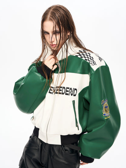 Medal Letter Embroidery PU Leather Jacket WN22143