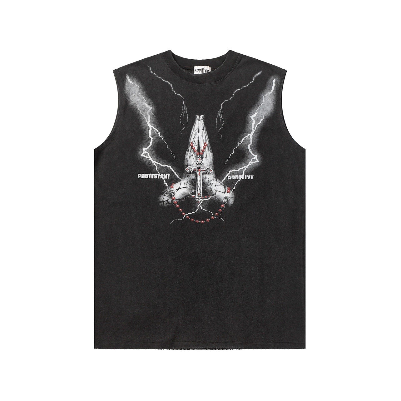 Oversize Graffiti Print Washed Sleeveless T-shirt WN6561