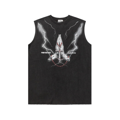 Oversize Graffiti Print Washed Sleeveless T-shirt WN6561