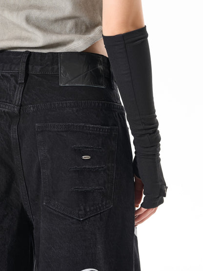 Ripped Circle Print Wide Leg Denim Jeans WN27892