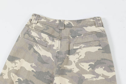 Camouflage Washed Straight Cargo Denim Jeans WN12745