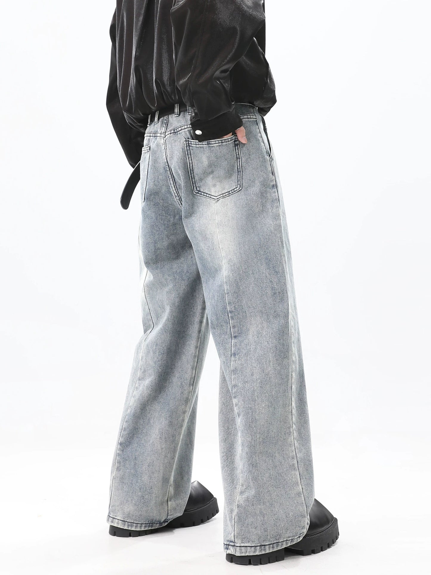 Washed Wide-Leg Straight Denim Jeans WN10429