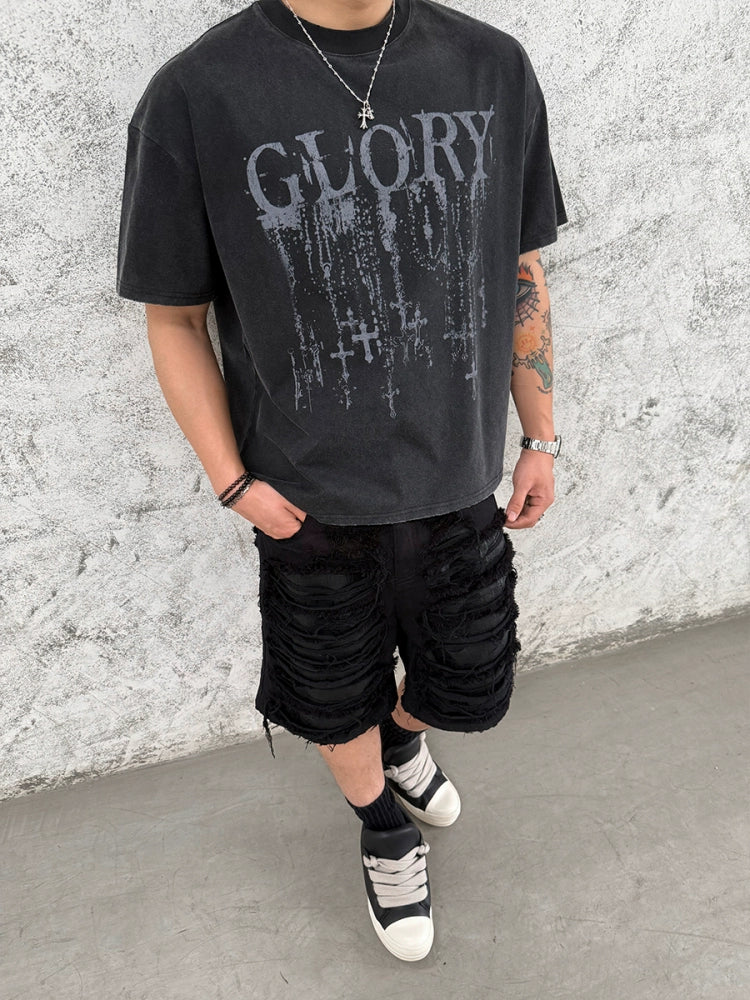 Graphic Letter Print Washed Short Sleeve T-Shirt WN17661