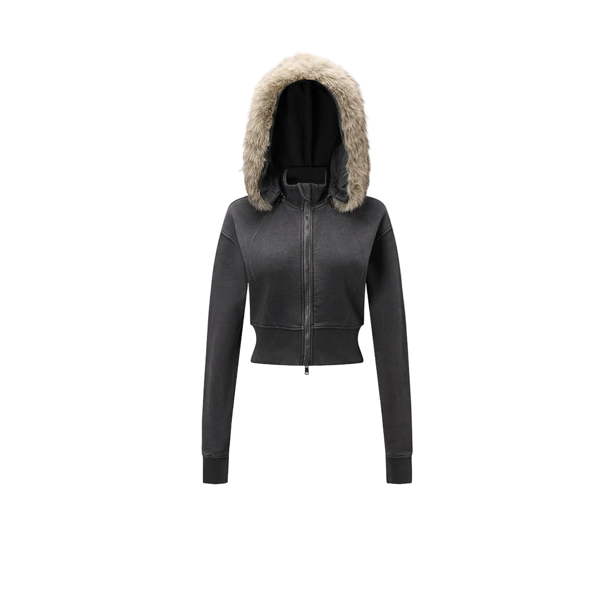 Fake Fur Lining Zip-Up Cropped Zipper Hoodie WN23115