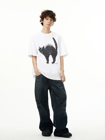 Cat Print Short Sleeve T-Shirt WN5158