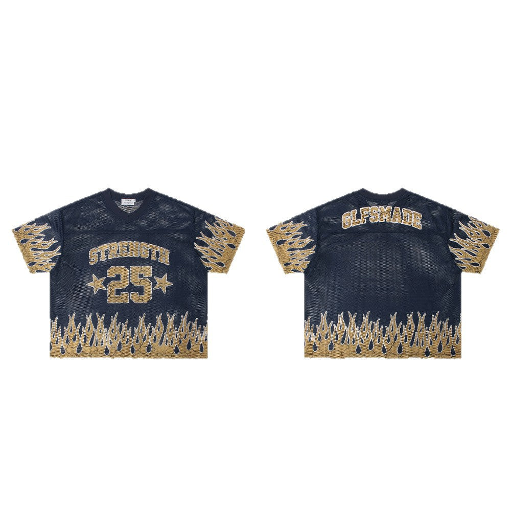 Flame Sports Letter Print Short Sleeve Shirt WN26484