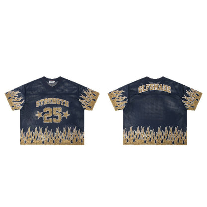 Flame Sports Letter Print Short Sleeve Shirt WN26484