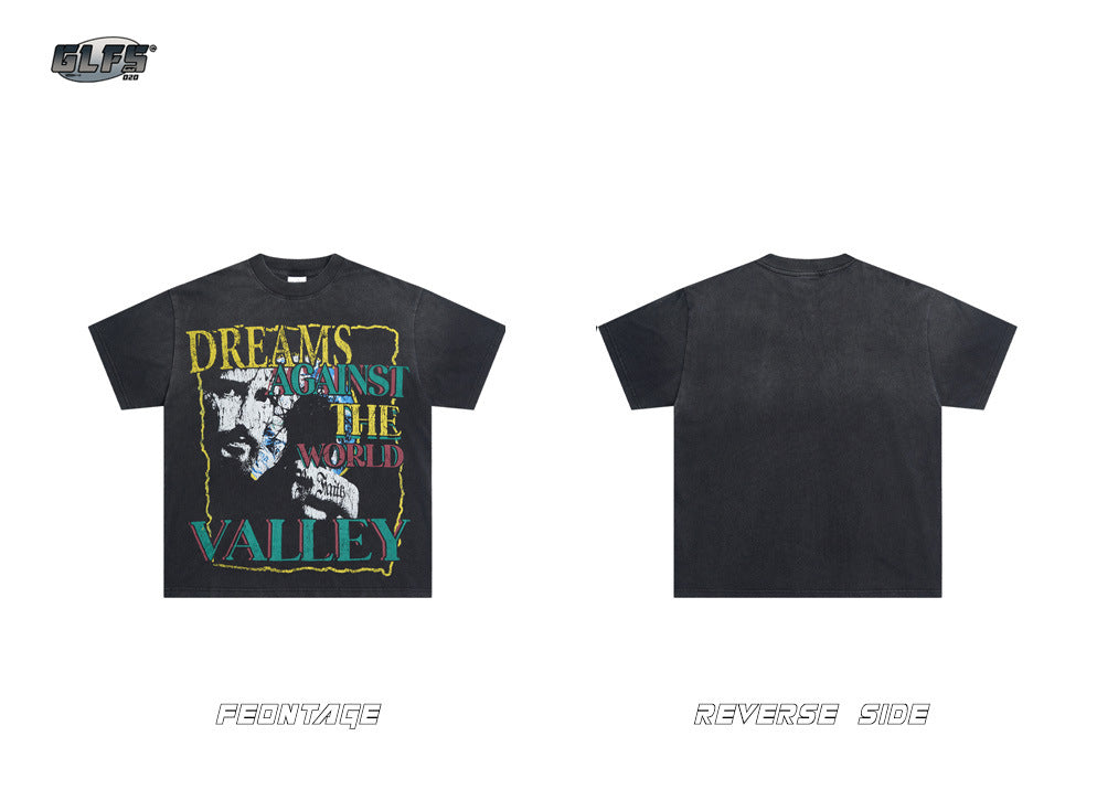 Washed Portrait Letter Short Sleeve T-Shirt WN26577
