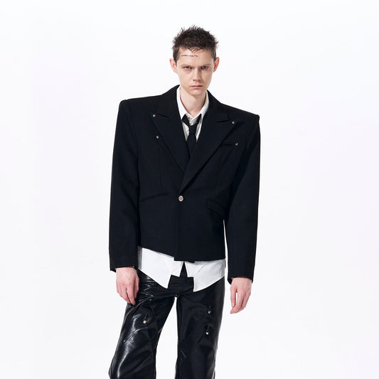 Spider Embroidery Fishbone Shoulder-Pad Tailored Jacket WN23273