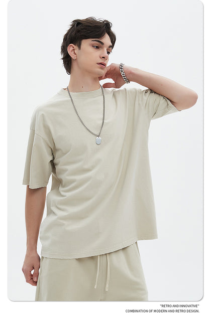 Washed Dyed Oversize Damage Short-sleeve T-shirt & Short Sweatpants Setup WN6630