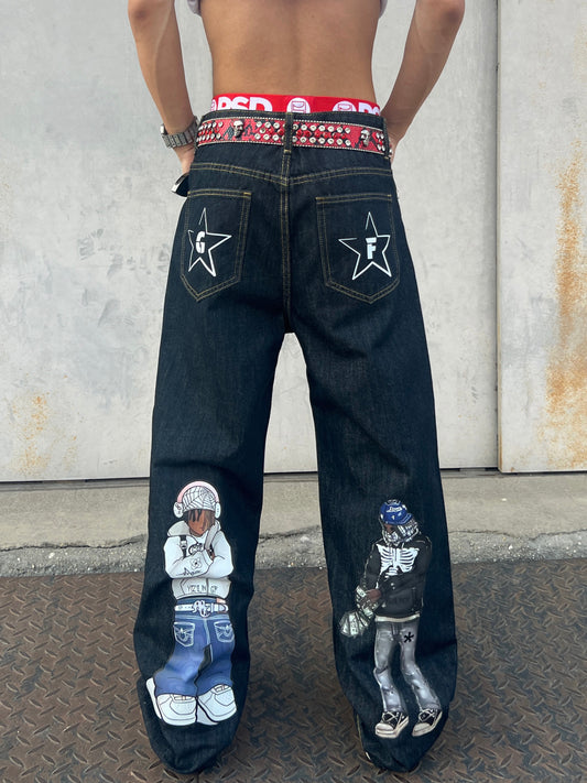 Anime Print Straight Denim Jeans WN24097