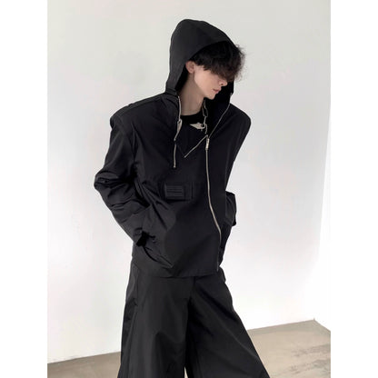 Hooded Windproof Hard Shell Jacket & Wide-Leg Straight Trousers Setup WN9166