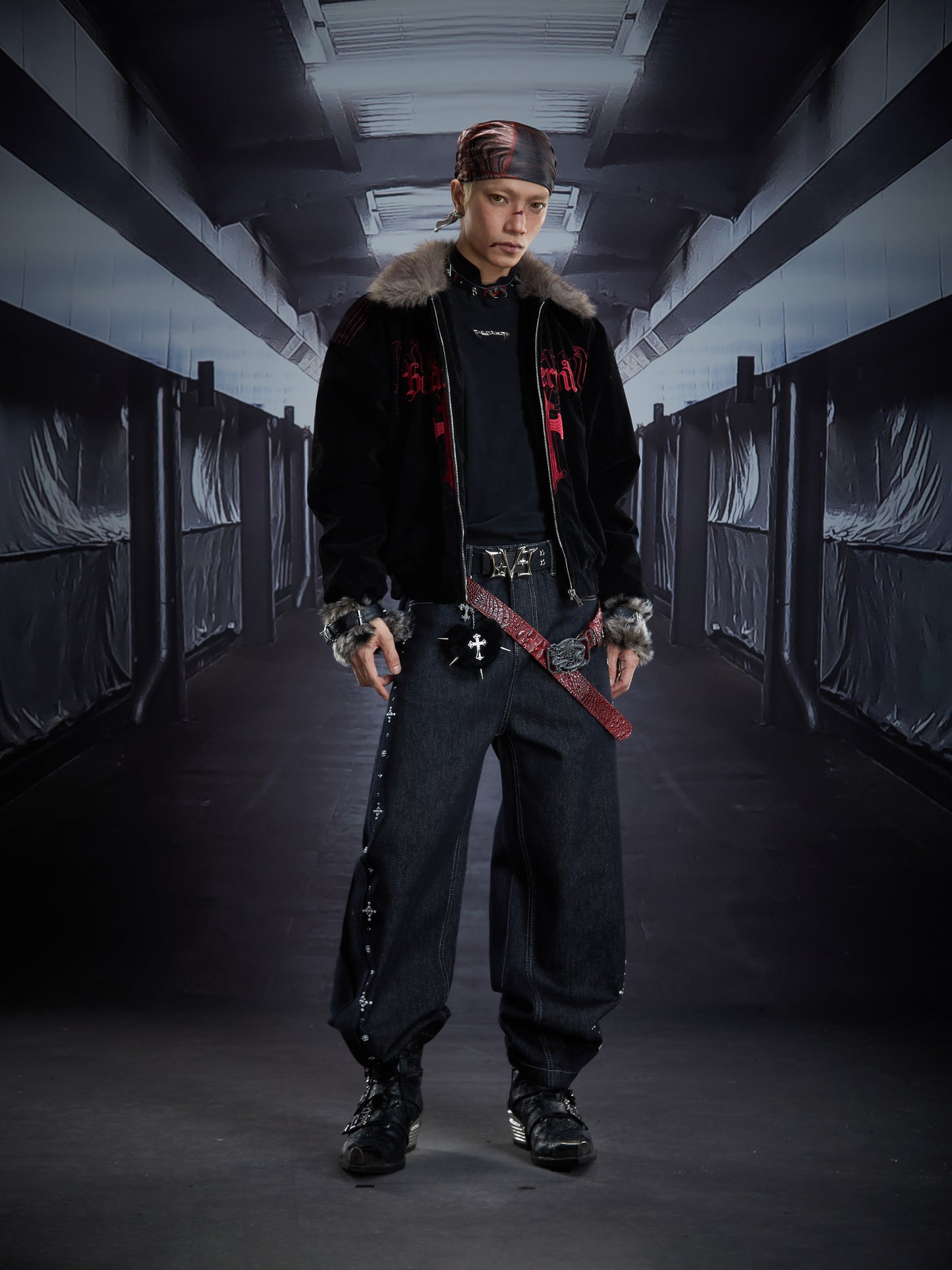 Cross Embroidery Fur Collar Oversize Padded Jacket WN22853