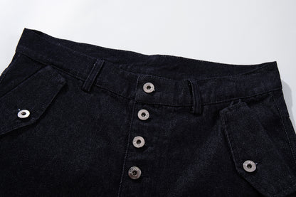 Multi-Button Deconstructed Draped Wide Leg Denim Jeans WN27903