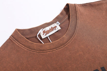 Washed Damage Letter Print Short Sleeve T-Shirt WN26919