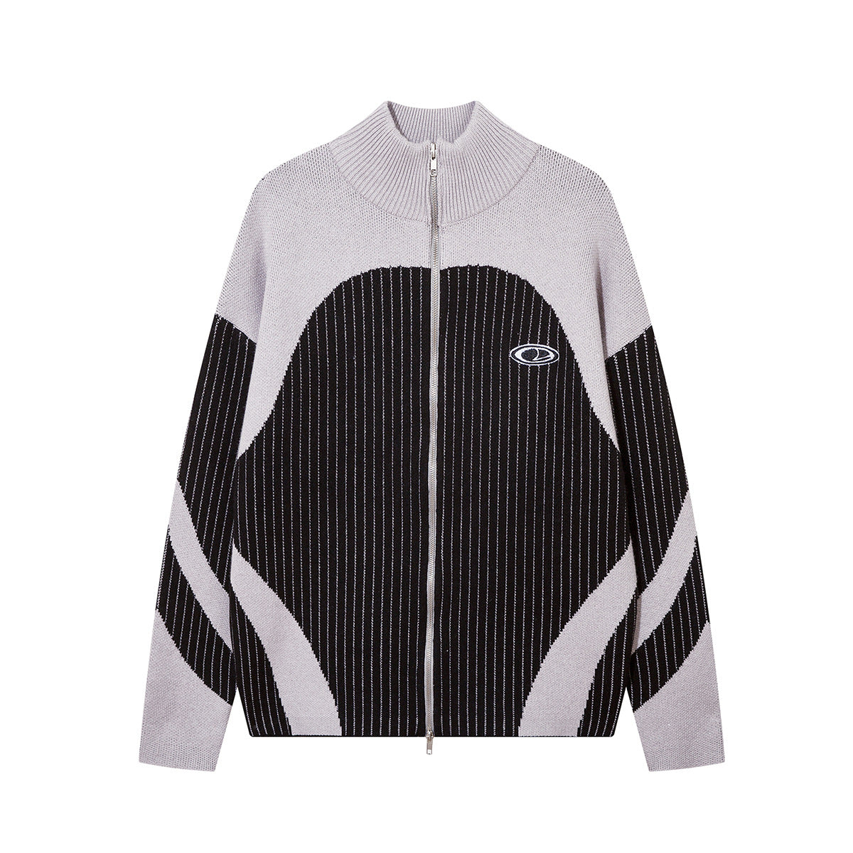 Double Zipper High-Neck Color Block Knit Cardigan WN21889