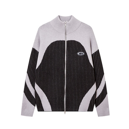 Double Zipper High-Neck Color Block Knit Cardigan WN21889