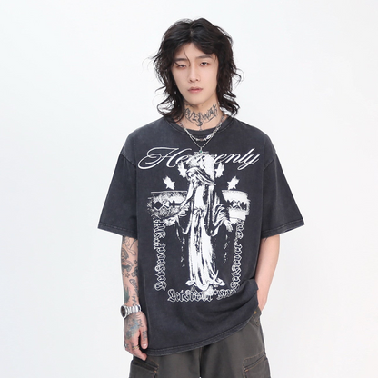 Cross Print Damage Short Sleeve T-Shirt WN24462