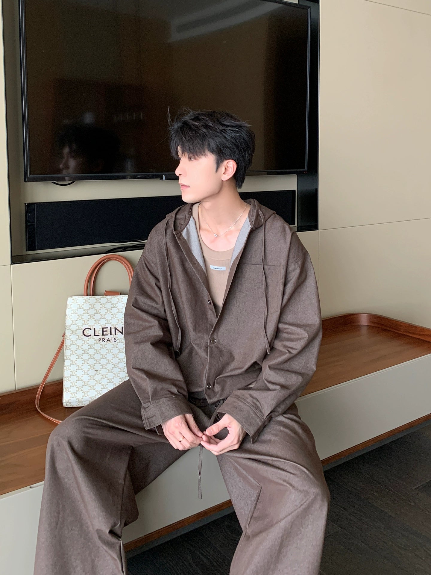 Hooded Long Sleeve Shirt & Wide Leg Pants Setup WN20480