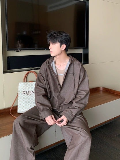 Hooded Long Sleeve Shirt & Wide Leg Pants Setup WN20480