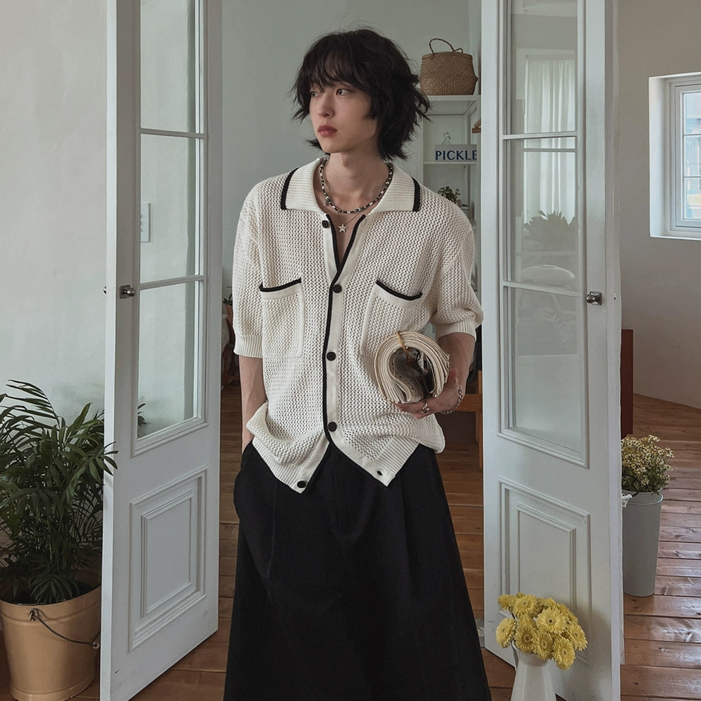 Two Color Design Oversize Knit Shirt WN20271