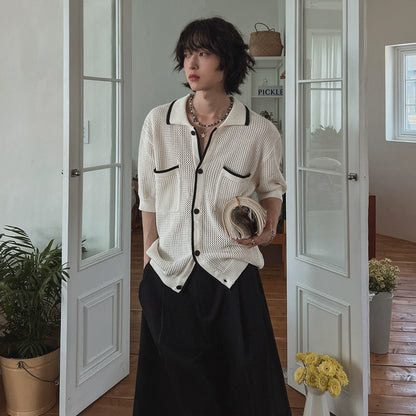 Two Color Design Oversize Knit Shirt WN20271