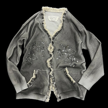 Sequin Embroidery Lace Trim Spray Wash Knit Cardigan WN18925