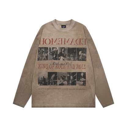 Washed Dirty Dye Graphic Print Long Sleeve T-Shirt WN25719