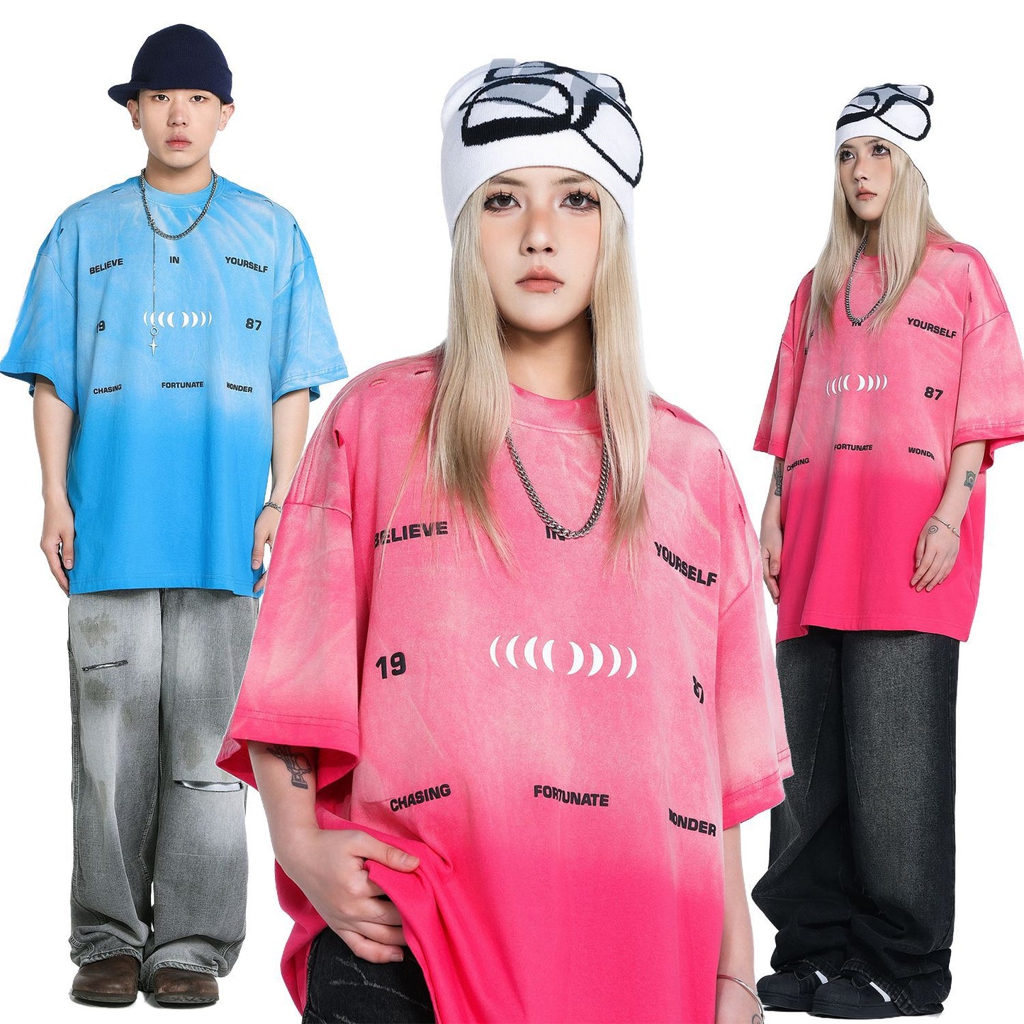 Fade Washed Cutout Oversize Short Sleeve T-Shirt WN25957