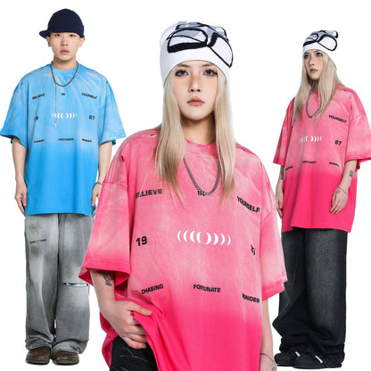Fade Washed Cutout Oversize Short Sleeve T-Shirt WN25957