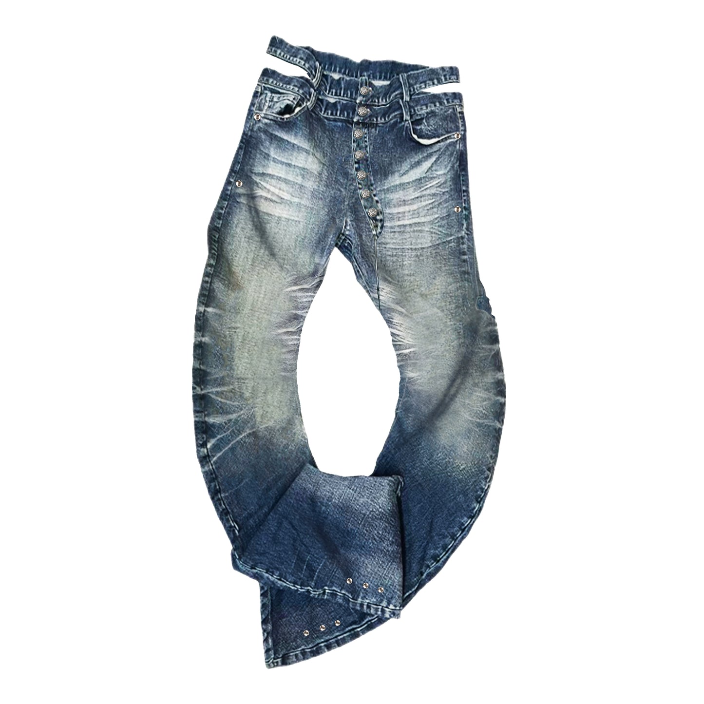 Washed Whisker Straight Denim Jeans WN20891