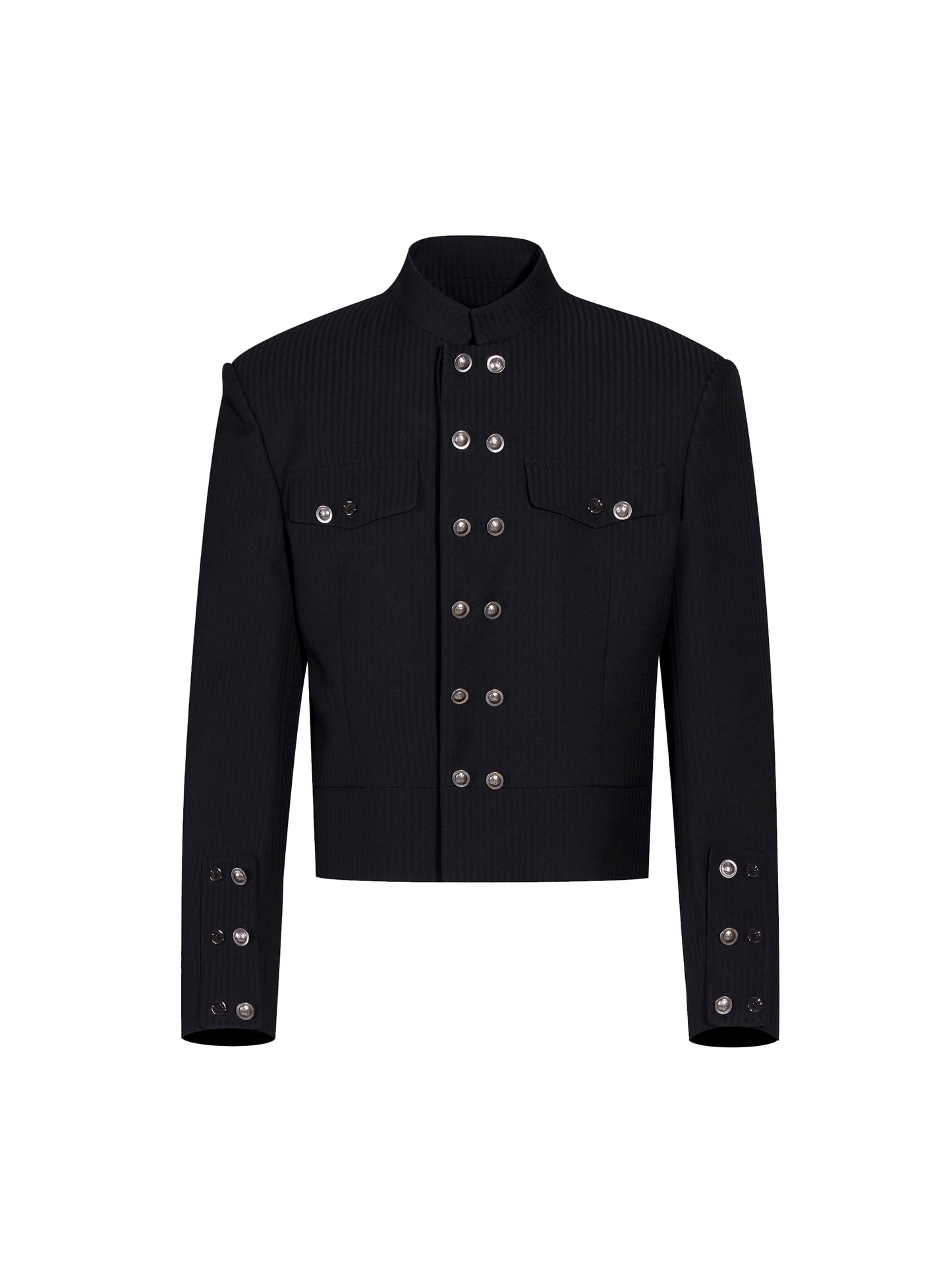 Striped Double-Breasted Standing-Collar Tailored Jacket & Straight Leg Trousers Setup WN21765