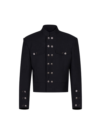 Striped Double-Breasted Standing-Collar Tailored Jacket & Straight Leg Trousers Setup WN21765