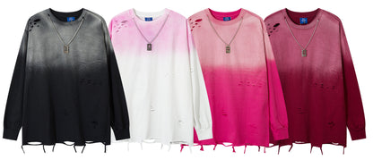 Gradient Damage Design Oversize Long Sleeve T-Shirt WN11129