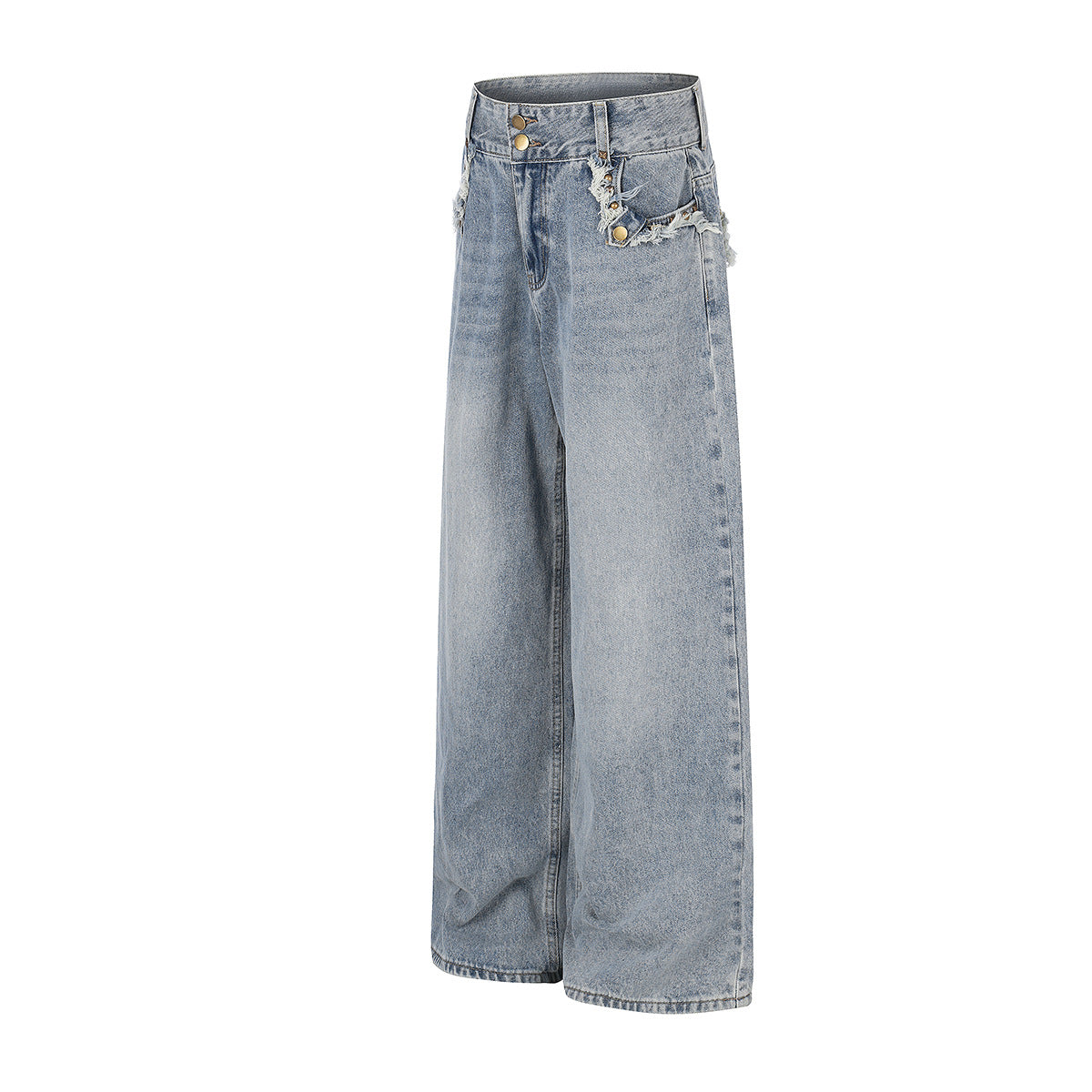 Fringe Studs Wide Leg Denim Jeans WN25804